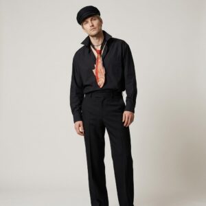 Corbata Bordada con Motivo de Pez Rojizo Azul Marino KRW-ENR-FIS-1