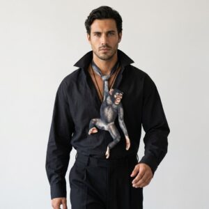 Corbata con Mono Chimpancé Negro Gris KRW-ENR-MON-1