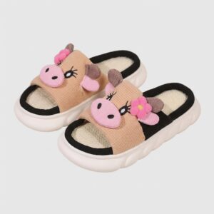Chaussons Vaches Beige Rose Femme PRD-002