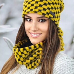 Kamea winter set hat with fleece and tube scarf honey colour