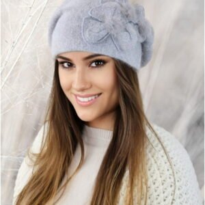 Kamea CINDY beret angora grey flowers with mink