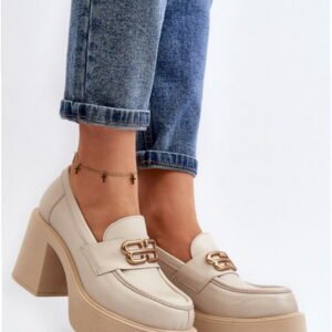 Step In Style Półbuty Skórzane na Obcasie | Model Zazoo 20170 Light Beige Damskie