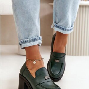 Step In Style Półbuty Skórzane na Słupku | Model Zazoo 20168 Dark Green Damskie