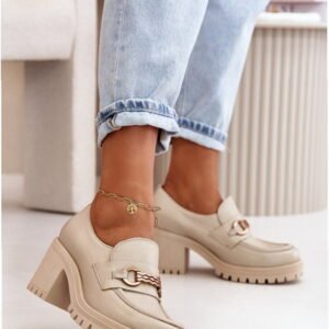 Step In Style Półbuty Skórzane na Obcasie | Model Zazoo 20175 Light Beige Damskie