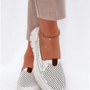 Vinceza Baleriny Skórzane Ażurowe | Model 95336 White Damskie