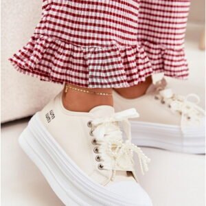 Step In Style Trampki Eko Skóra | Tivora 812-4C Beige Damskie