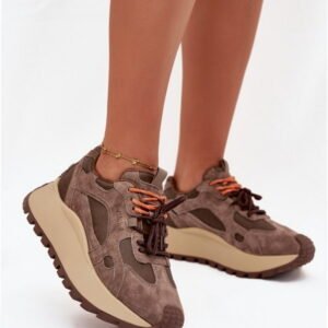 Big Star Sneakers Skórzane | Model Ss274627 HI-POLY System Beige Damskie