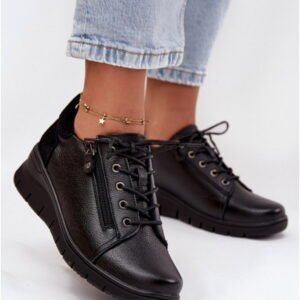 Vinceza Półbuty Skórzane | Model 39964 Black Damskie