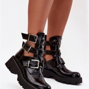 Step In Style Botki Skóra Ekologiczna | Helisse 7631a Black Lakier Damskie