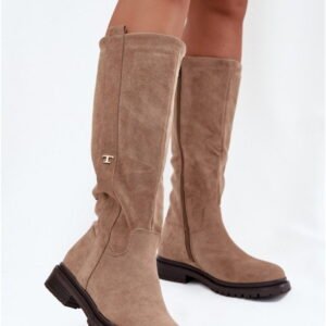 Step In Style Kozaki Skóra Ekologiczna Zamsz | Delyssa 6366 Dark Beige Damskie