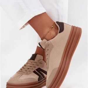 Step In Style Sneakersy Sztruksowo-skórzane | Model Corynelle 25817 Beige Damskie