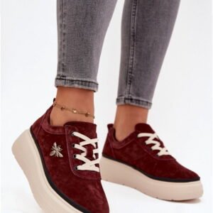 Step In Style Półbuty Zamszowe | Vinceza 41495 Bordo Damskie