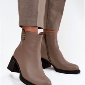 Vinceza Botki Skórzane na Obcasie | Model 91159 Dark Beige Damskie