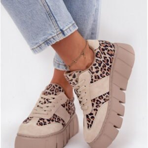 Vinceza Buty Sportowe Zamszowe | Model 66841 Panterka Beige Damskie