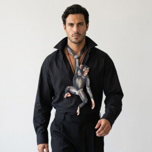 Krawat z Małpą Szympans Czarny Szary KRW-ENR-MON-1