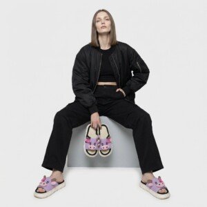 Klapki damskie wzór krówki Fioletowy Różowy Beżowy Damskie PRD-001