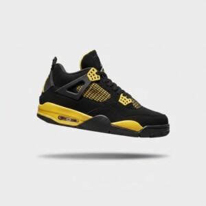 Sneakersy Air Jordan 4 Thunder, unisex, nubuk, czarno-żółte, poduszka Air w pięcie, 308497-008