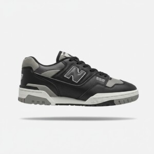 Sneakersy New Balance 550 BB 550 SR1 Shadow, czarno-szara skóra z siatką, biała podeszwa pośrednia, unisex, BB550SR1