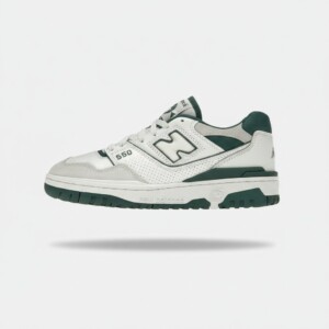 Sneakersy New Balance 550, cholewka skóra i zamsz, wstawki tekstylne, kolorystyka biało-zielona, unisex BB550STA