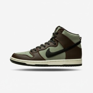 Sneakersy Nike SB Dunk High Pro Baroque Brown, cholewka wegańska skóra, biała podeszwa środkowa, unisex, brązowo-szary, BQ6826-201
