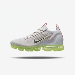 Sneakersy Air VaporMax 2021 Flyknit, Light Bone Black Lime Ice, unisex, cholewka Flyknit, podeszwa Nike Grind, biały zielony DC4112-003