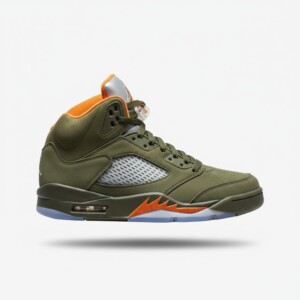 Sneakersy Air Jordan 5 Olive, męskie, zamsz i siatka, widoczna amortyzacja Air, kolor oliwkowy pomarańczowy, DD0587-308