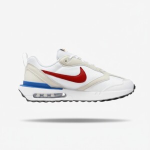 Sneakersy Nike Air Max Dawn, unisex, biało-czerwone, materiał tekstylny, zamsz, syntetyk, poduszka Max Air, DM0013-100