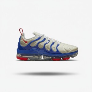 Sneakersy Nike Air Vapormax Plus Coconut Milk Hyper Royal, męskie, pływająca klatka TPU, poduszka VaporMax Air, podeszwa gumowa, DM8317-100
