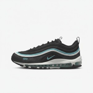 Sneakersy męskie Nike Air Max 97 SE, kolorystyka Black Sport Turquoise, siatka, sztruks, denim, Max Air, DN1893-001