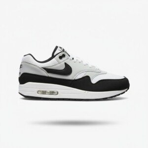 Sneakersy Nike Air Max 1 White Black, unisex, cholewka siatka zamsz skóra, widoczna poduszka Max Air w pięcie, podeszwa waffle, FD9082-107