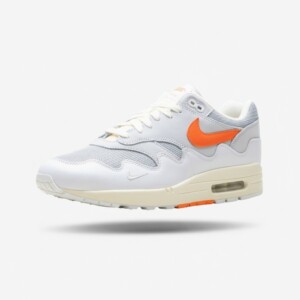 Sneakersy Nike Air Max 1 Patta Waves White Hyper Crimson, siatka i skóra, widoczna poduszka Air, unisex, II7055-100