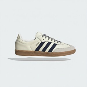 Sneakersy Adidas Samba OG Off White Dark Blue, unisex, skóra naturalna, podeszwa gumowa, beżowo granatowe JI3907